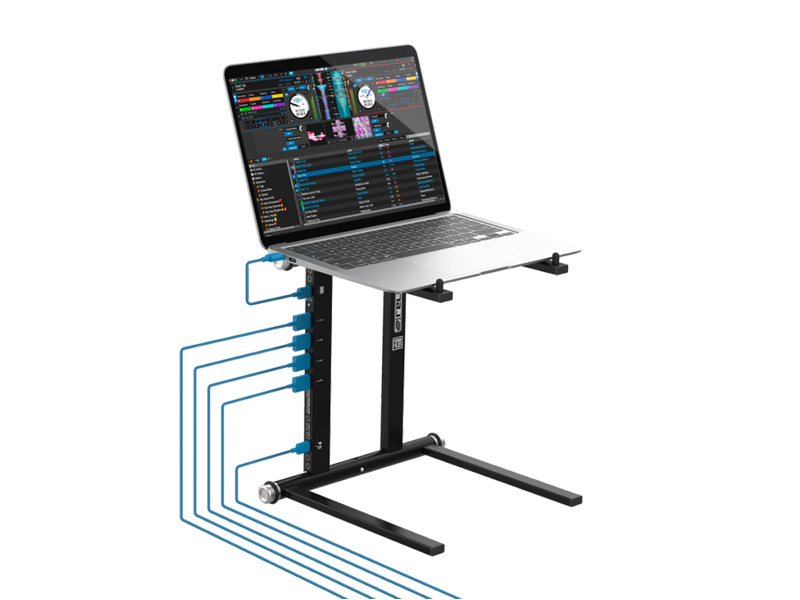 Reloop Stand Hub é o primeiro suporte multi-funcional com Hub USB. Ideal para DJs e produtores para ligação de periféricos ao laptop.