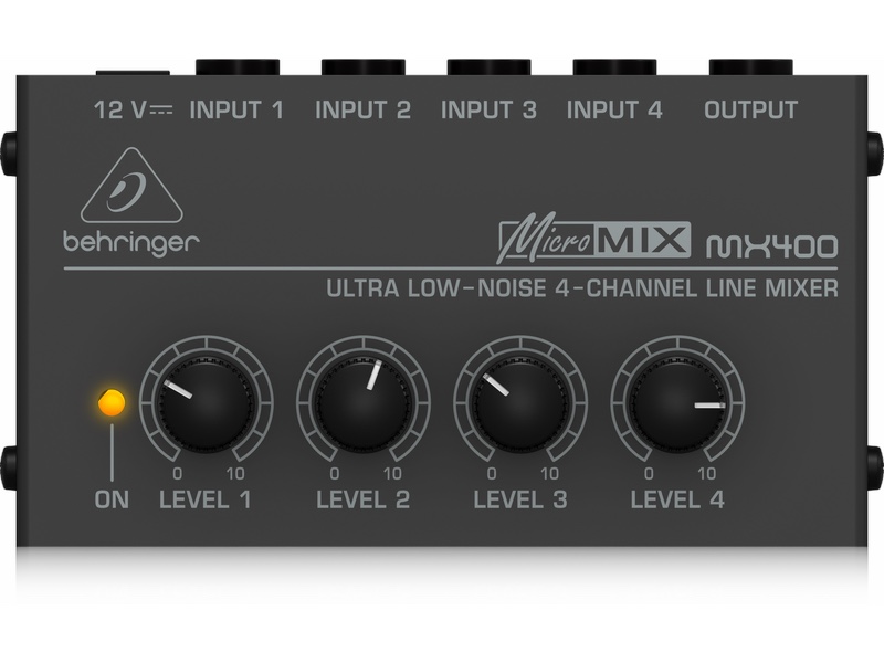 Behringer MX400 is the ideal solution for mixing multiple line-level signals on a budget. it's cute as a button, but you'll want to own one.